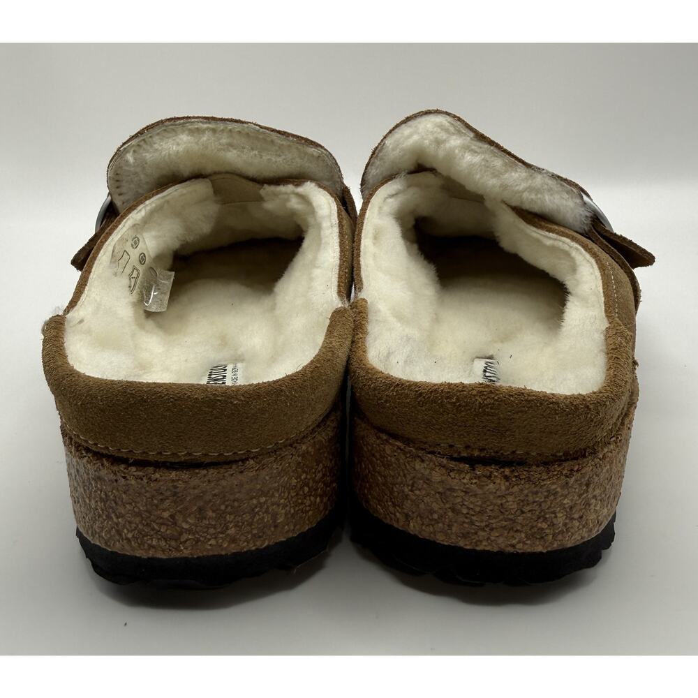 Birkenstock NWOT Buckley Shearling Tea/Natural Suede Leather Clog Mules Sz 36 - Picture 4 of 9
